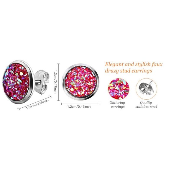 New 32 Pairs Faux Druzy Stud Earrings Stainless Steel Druzy Stud Earring… - Picture 8 of 9